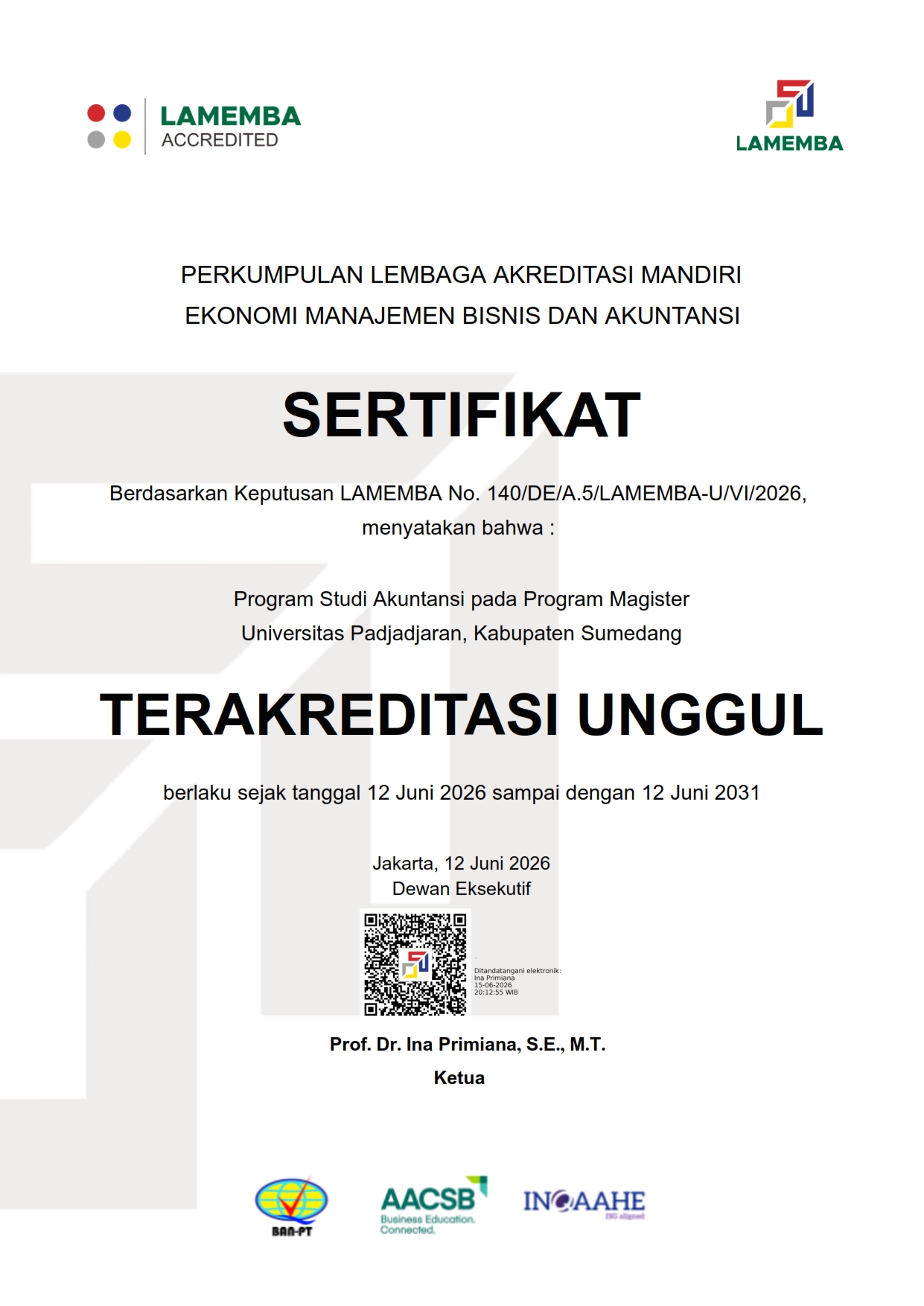 Program Studi Magister (S2) Akuntansi FEB Unpad Terakreditasi Unggul